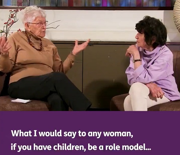 Still from age uk - 'what I would say to any woman, if you have children, be a role model'