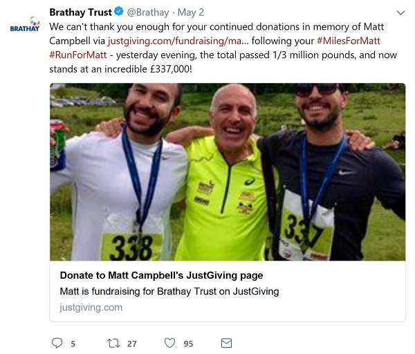 Brathay - one of the total updates on Twitter