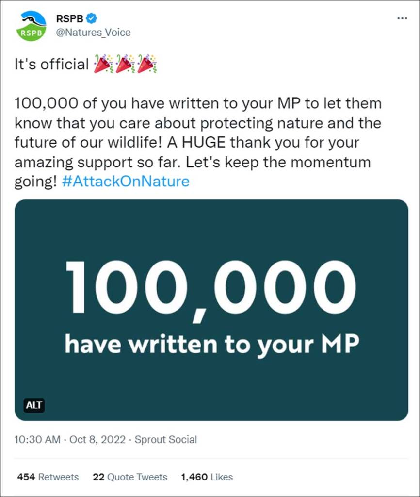 It's official. 100,000 of you have written to your mP to let them know that you care about protecting nature and the future of our wildlife. A HUGE thank you for your amazing support so far. Let's keep up the momentum.